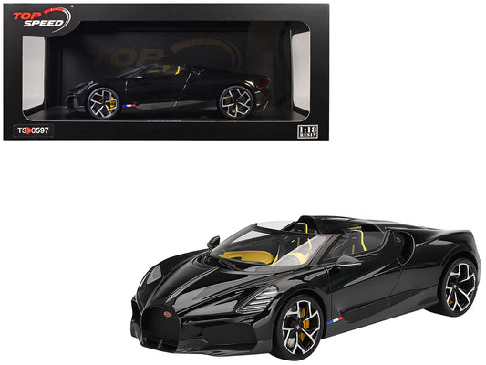 Bugatti W16 Mistral Black with Yellow Interior 1/18 Model Car by Top Speed T&y