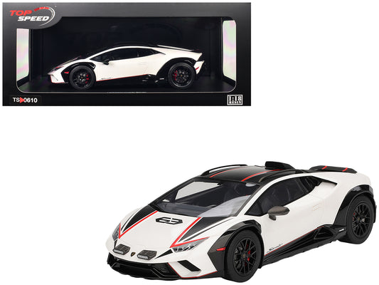 Lamborghini Huracan Sterrato Bianco Asopo White with Matt Black Top and Red Stripes 1/18 Model Car by Top Speed T&y