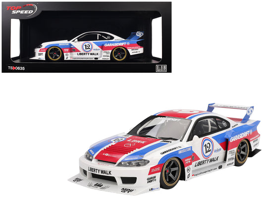Nissan "LB-Super Silhouette" S15 SILVIA RHD (Right Hand Drive) #12 "GARASIDRIFT" White with Red and Blue Graphics 1/18 Model Car by Top Speed T&y
