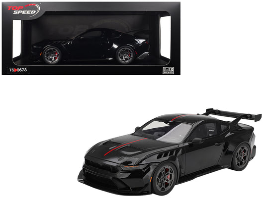 Ford Mustang GTD Shadow Black with Red Stripe 1/18 Model Car by Top Speed