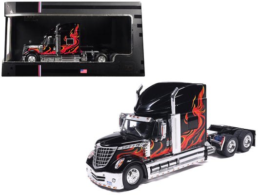 2010 International Lonestar Truck Tractor Black with Flame Graphics 1/64 T&y Diecast Model by IXO Models
