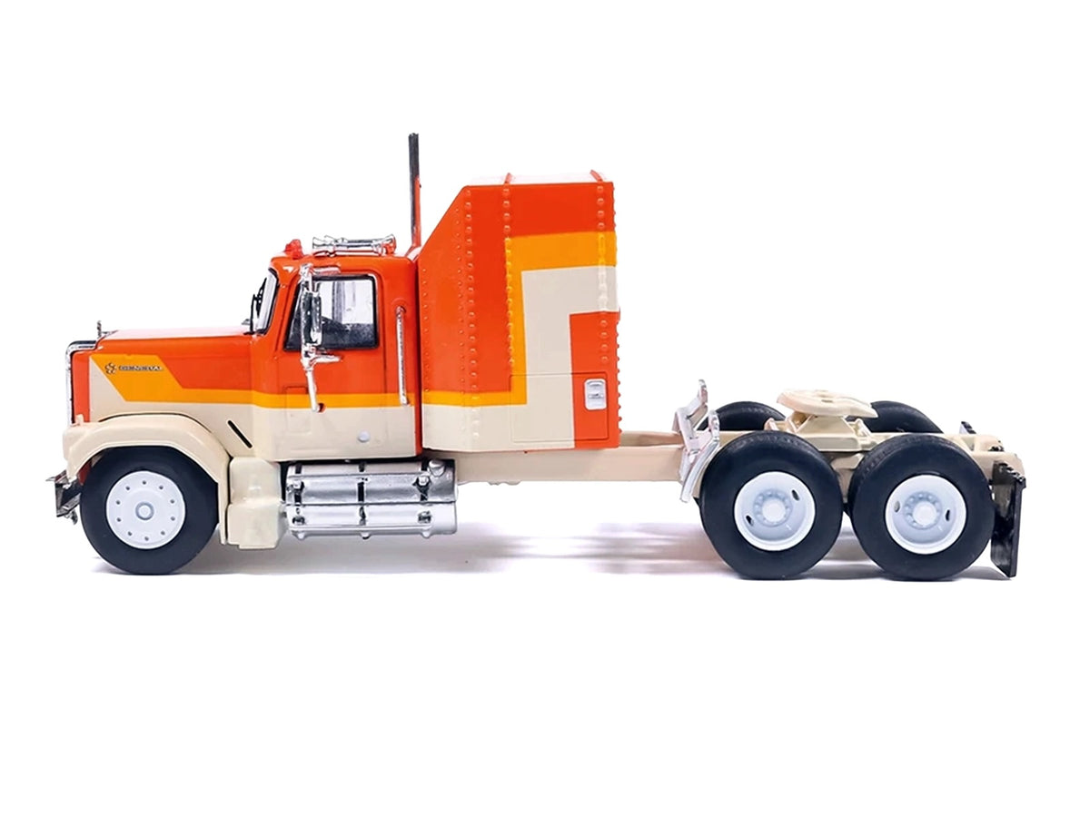 1980 GMC General Truck Tractor Orange with Stripes 1/64 Diecast by IXO Models