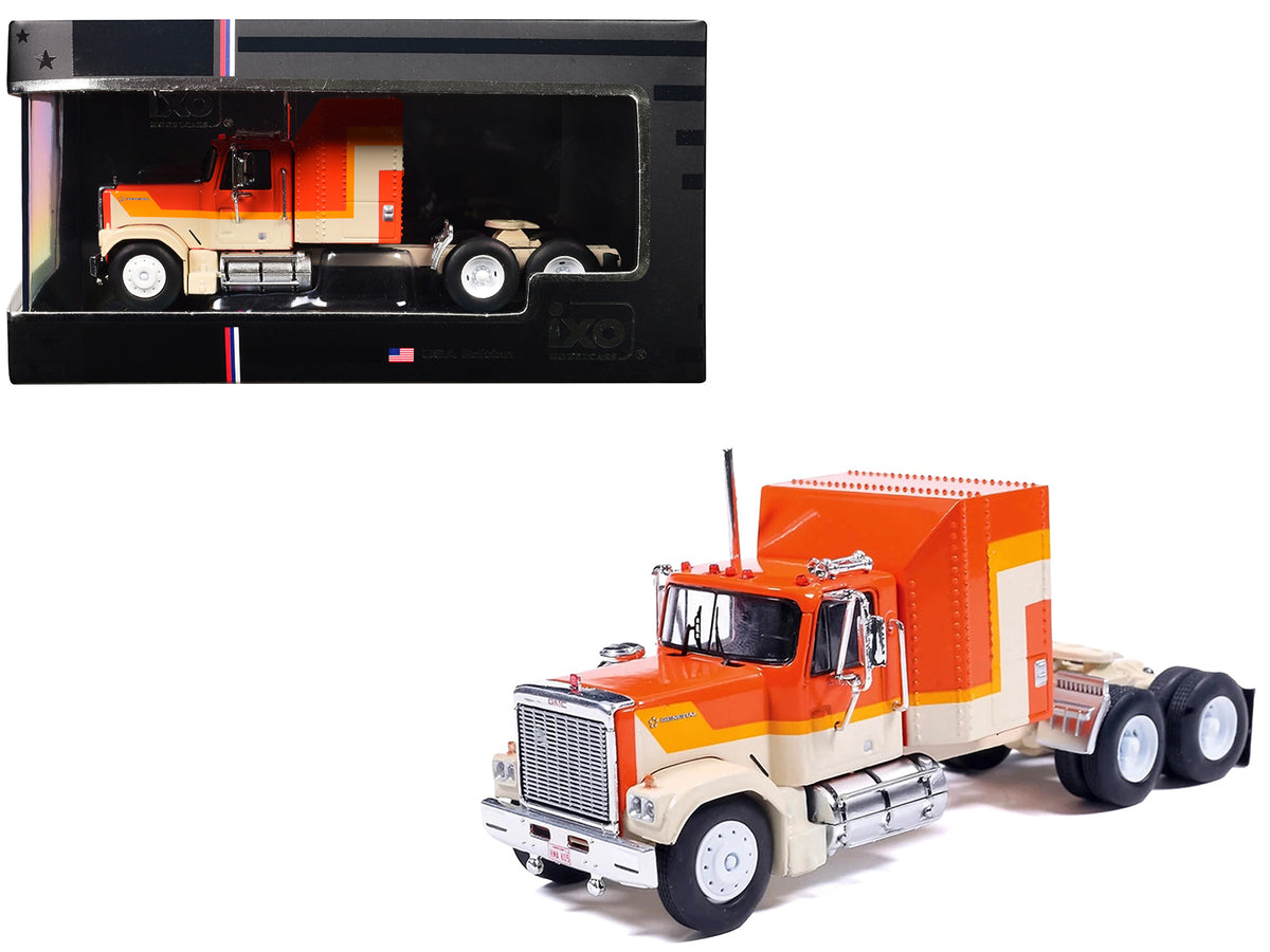 1980 GMC General Truck Tractor Orange with Stripes 1/64 Diecast by IXO Models