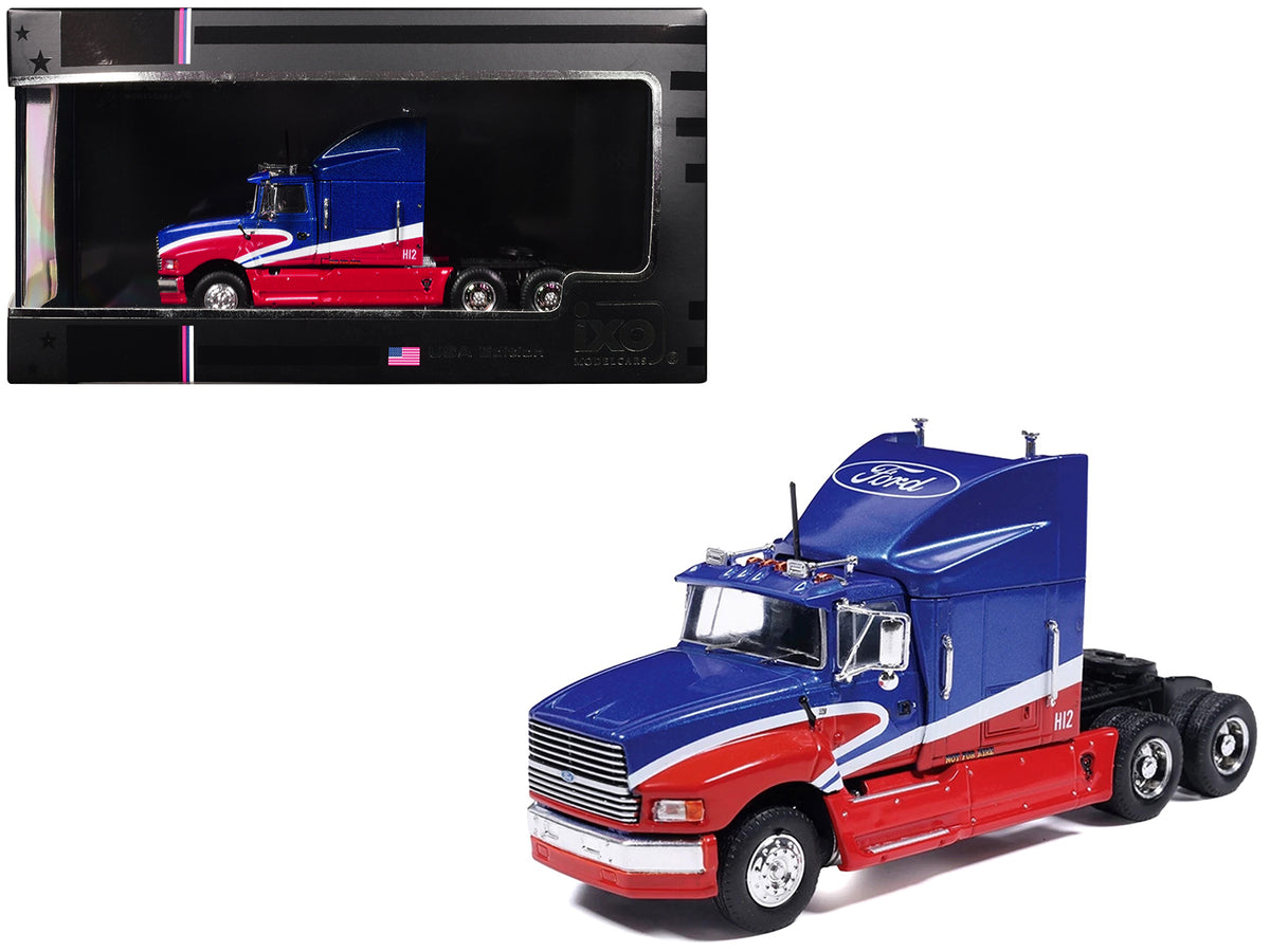 1990 Ford Aeromax Truck Tractor Blue Metallic and Red White Stripes 1/64 Diecast