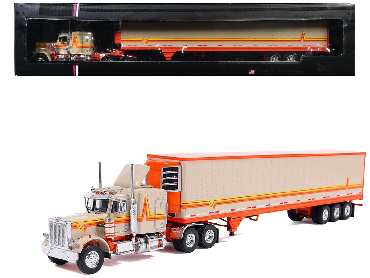 1973 Peterbilt 359 Truck Tractor Sleeper Cab Orange Yellow Stripes Refrigerate