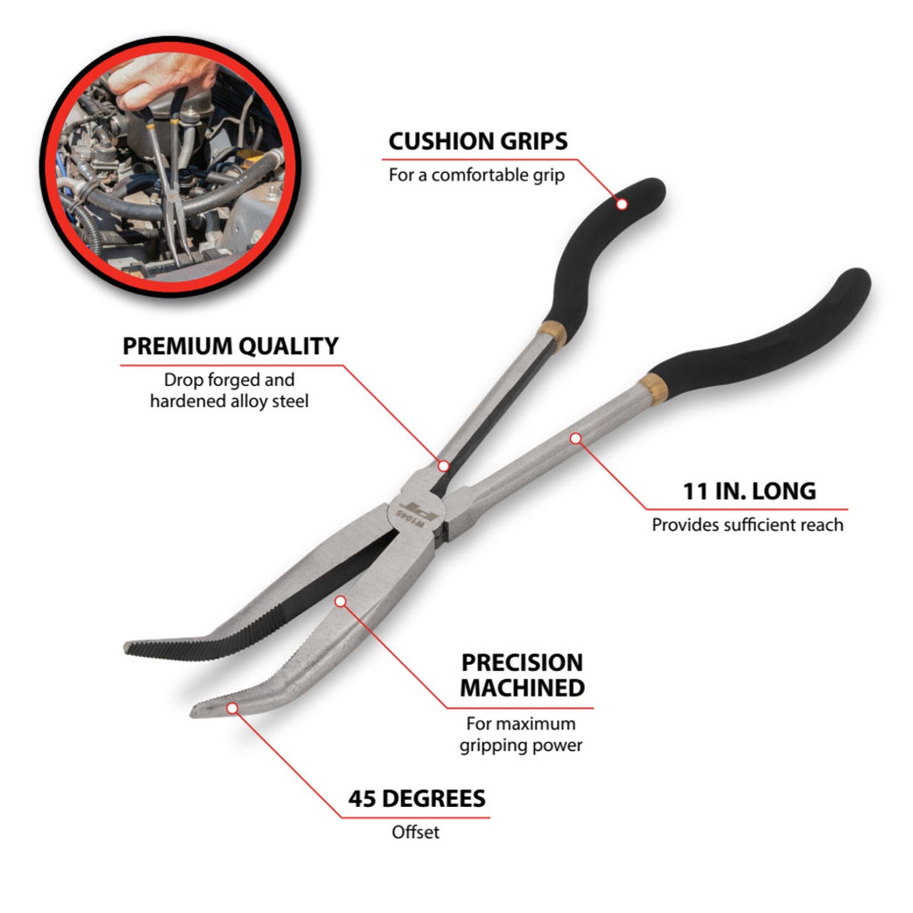 Performance Tool 11" Long Handle 45-Degree Bent Nose Pliers