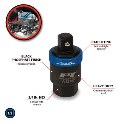 Performance Tool 1/2" Drive Ratcheting Adapter