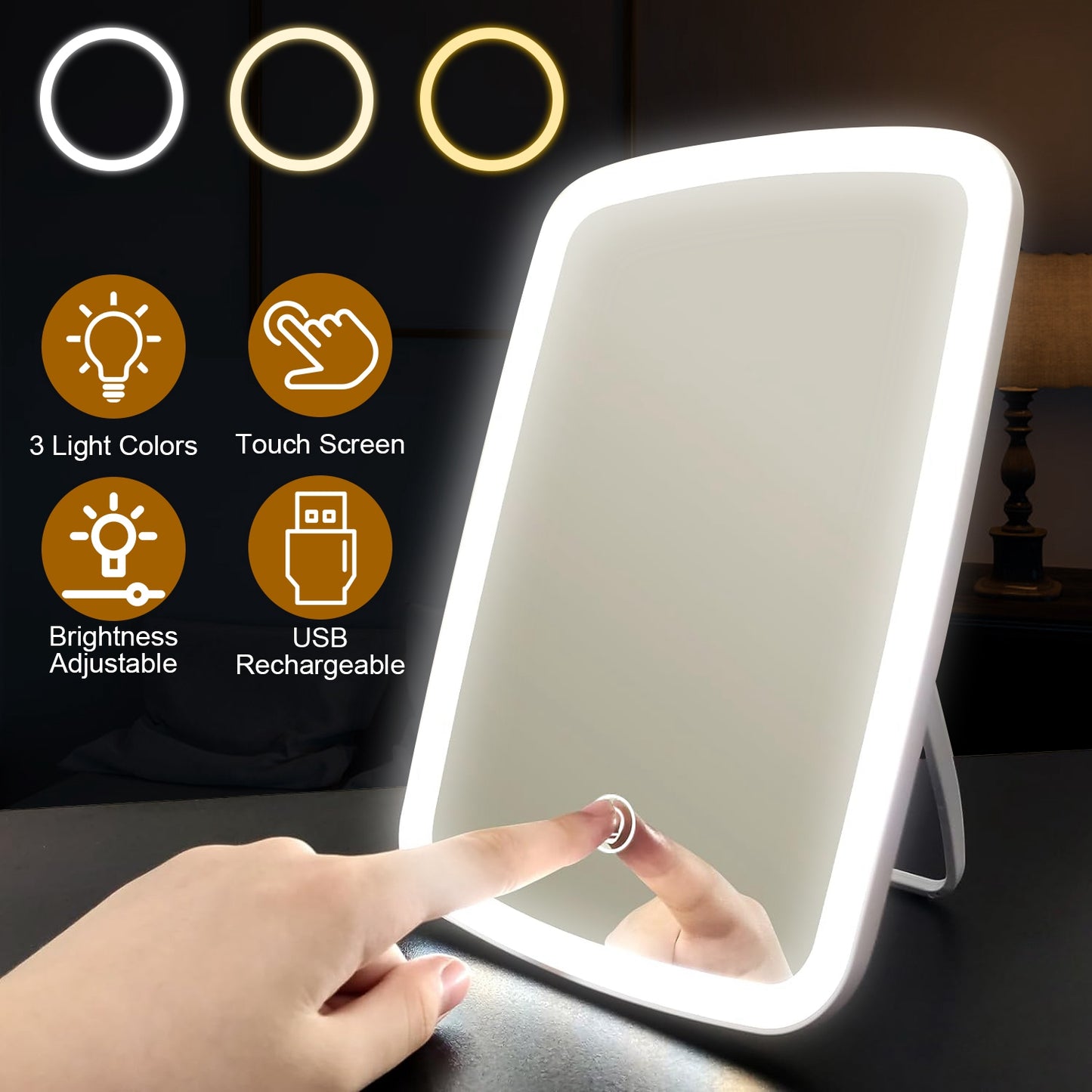 5.98X8.62In Lighted Makeup Mirror Vanity Desk Small Led With 3 Light Colors Tou