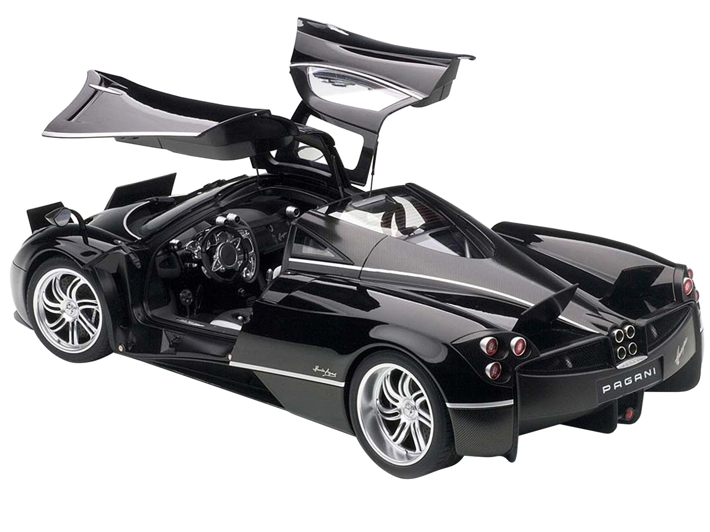 Pagani Huayra Gloss Black with Silver Stripes and Wheels 1/12 Model Car by Autoart <h2>Pagani Autoart</h2> <p>High-quality diecast perfect for collectors enthusiasts. Features detailed interior exteri