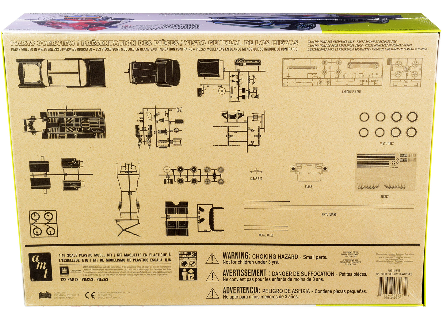 Skill 3 Model Kit 1957 Chevrolet Bel Air Convertible 2-in-1 Kit 1/16 Scale Model by AMT T&y