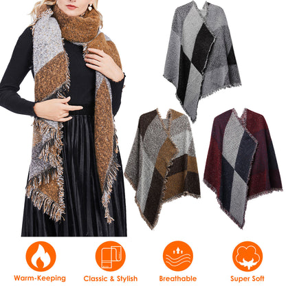 Women Winter Warm Scarf 74.8X25.6In Long Soft Knitted Shawl Extra Thick Plaid B