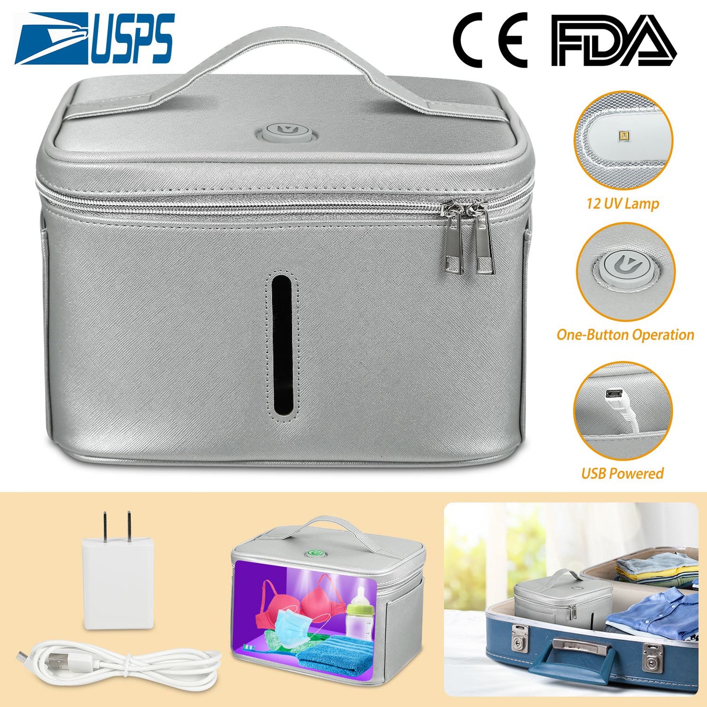 Imountek Uv Disinfection Bag, Portable Led Sanitizer Box Usb-Powered Travel Cle
