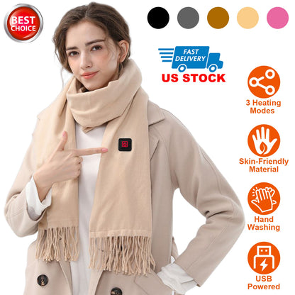 Electric Heated Winter Scarf Usb Heating Neck Wrap Unisex Shawl Soft Warm Scarv
