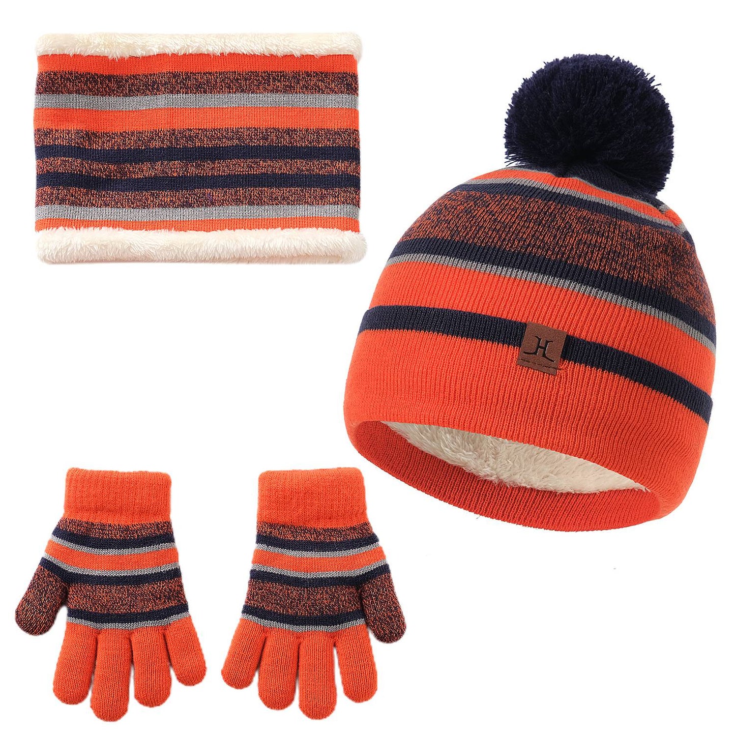 Winter Kids Knitted Hat Scarf Gloves 3Pcs Boys Girls Warm Beanie And Glove Set