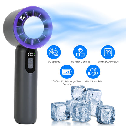 100 Speed Handheld Fan With Ice Cooler High Turbo 3000Mah Rechargeable Hand Lcd