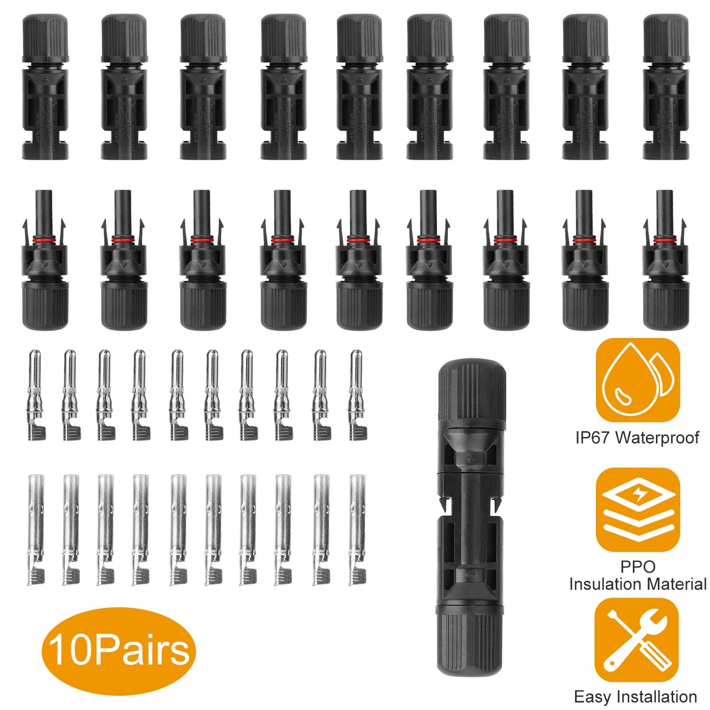 10 Pairs Solar Panel Connectors Wire Adapter Male/Female Ip67 Waterproof Connec