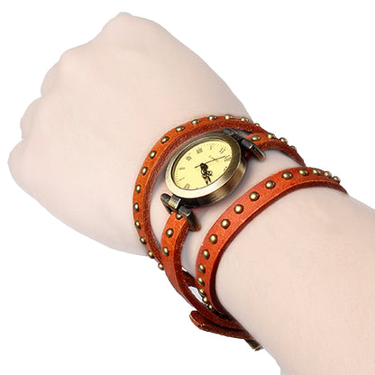 Fashionable Rivet Leather Belt Retro Watch Hand Chain-Orangered Durab