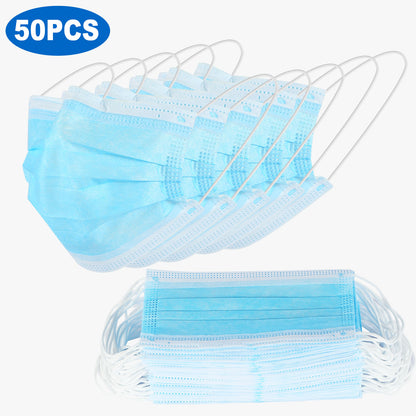 50Pcs 3-Layers Disposable Face Masks Elastic Earloop 95% Melt-Blown Filter Sani