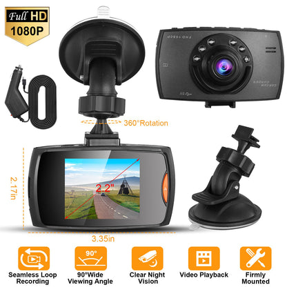 1080P Car Dvr Camera Dash Cam Camcorder 90° Angle Loop Recording Night Vison He