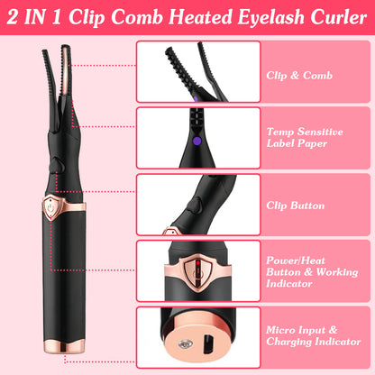 2 In 1 Clip Comb Heated Eyelash Curler Electric Mini Lash Natural Eye Makeup To