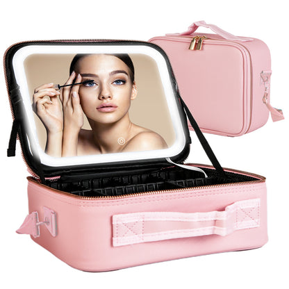 Travel Makeup Bag With Led Mirror Case Organizer 3 Light Colors Adjustable Divi