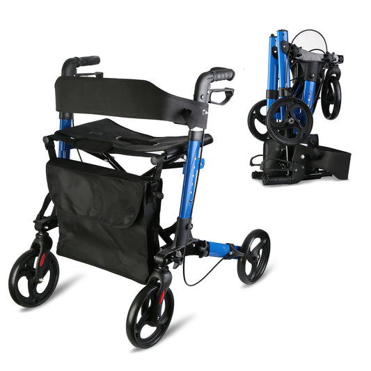 Aluminum Rollator Walker With Seat Backrest Foldable Rolling 220Lbs Max Load 31