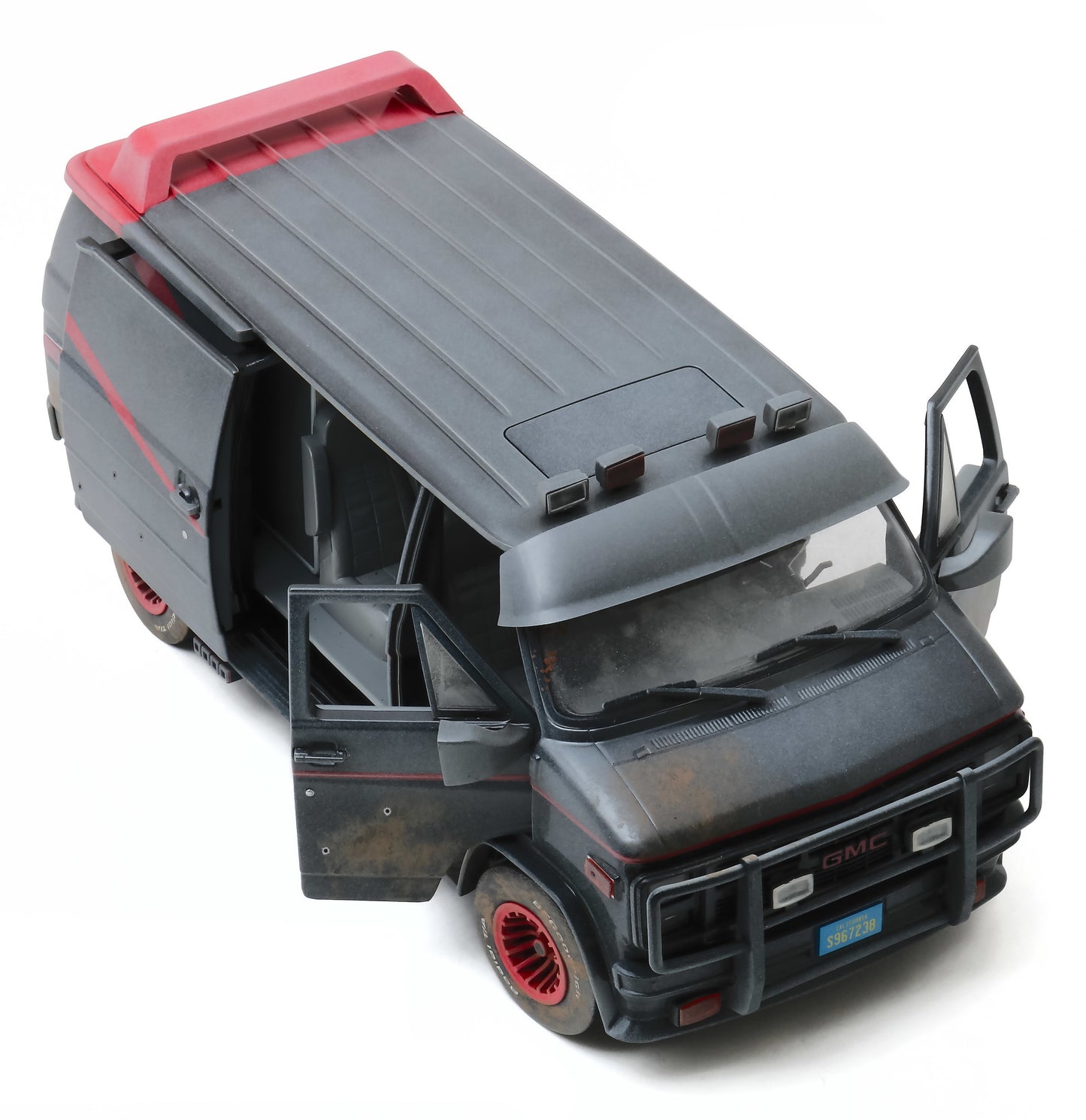 1983 GMC Vandura Black Weathered Version with Bullet Holes "The A-Team" (1983-1987) TV Series 1/18 T&y Diecast Model Car by Greenlight