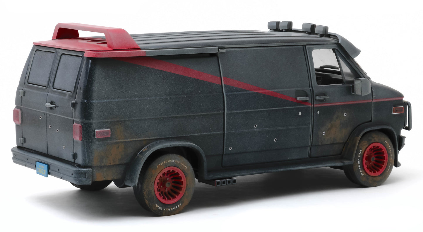 1983 GMC Vandura Black Weathered Version with Bullet Holes "The A-Team" (1983-1987) TV Series 1/18 T&y Diecast Model Car by Greenlight