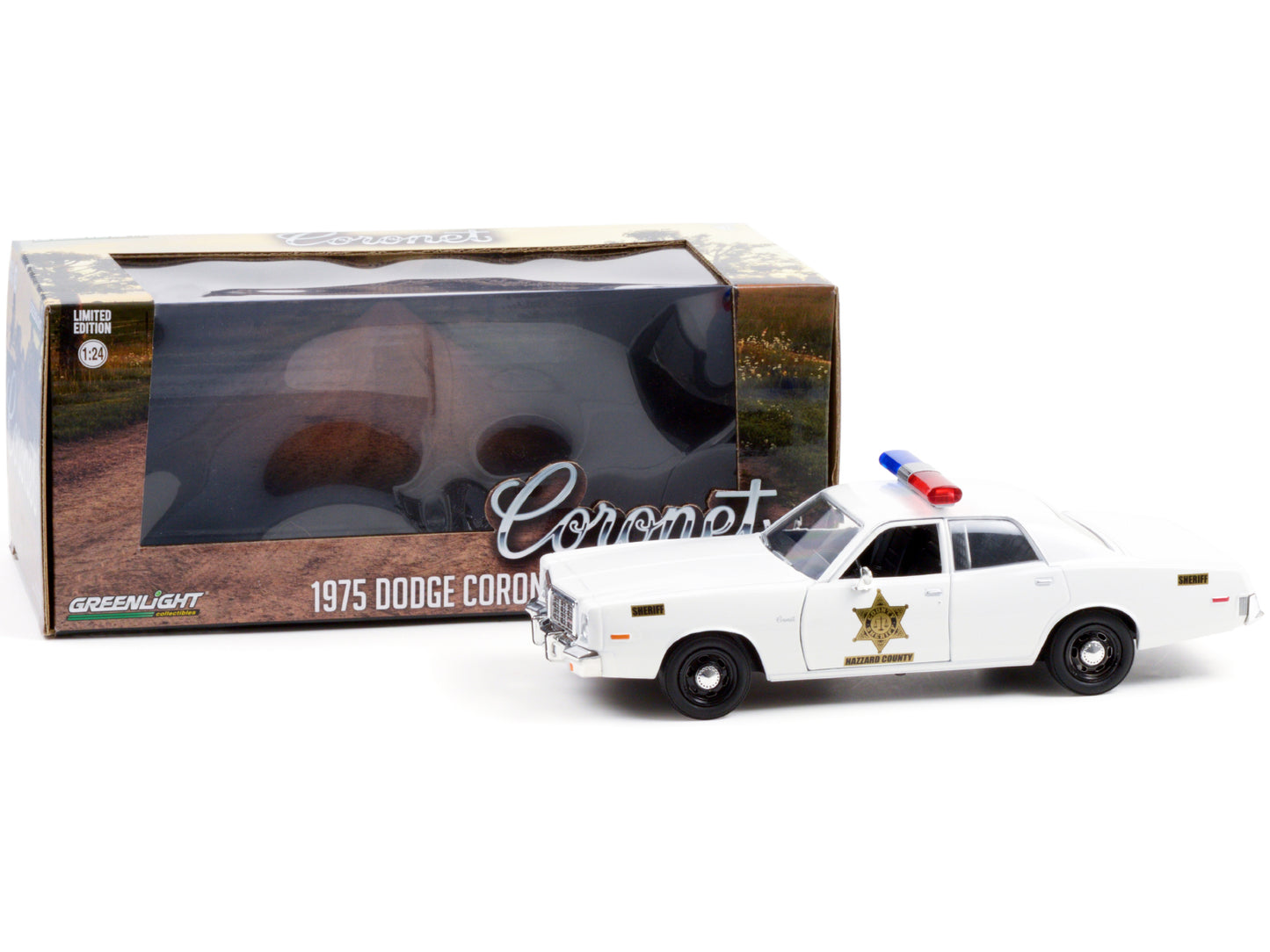 1975 Dodge Coronet White "Hazzard County Sheriff" 1/24 Diecast Model Car by Greenlight