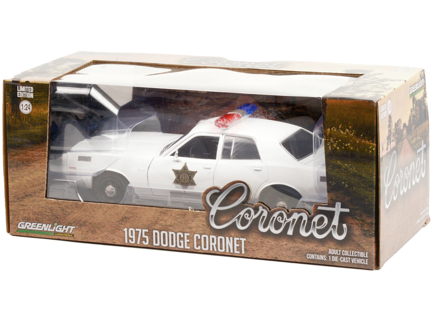 1975 Dodge Coronet White "Hazzard County Sheriff" 1/24 Diecast Model Car by Greenlight