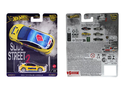 Hot Wheels 2023 Toyota GR Corolla "Rain X" Yellow "Slide Street 2" Series Diecast Model Car by <h2>2023 Wheels</h2> <p>High-quality perfect for collectors and enthusiasts. Features detailed interior e