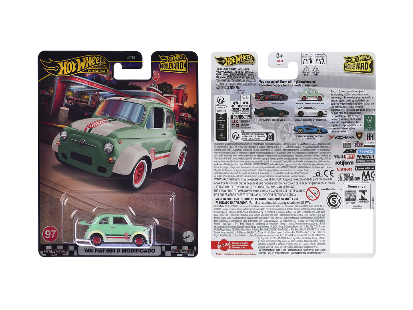Hot Wheels 1960's Fiat 500 D Modificado Light Green with Stripes "Boulevard" Series Diecast Model Car by <h2>1960's Wheels</h2> <p>High-quality perfect for collectors and enthusiasts. Features detaile