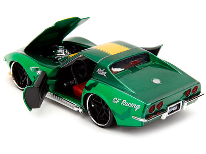 1969 Chevrolet Corvette Stingray ZL1 Green Metallic with Yellow Stripes and Cammy Diecast Figure "Street Fighter" Video Game "Anime Hollywood Rides" Series 1/24 Model Car by Jada <h2>1969 Jada</h2> <p