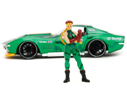 1969 Chevrolet Corvette Stingray ZL1 Green Metallic with Yellow Stripes and Cammy Diecast Figure "Street Fighter" Video Game "Anime Hollywood Rides" Series 1/24 Model Car by Jada <h2>1969 Jada</h2> <p