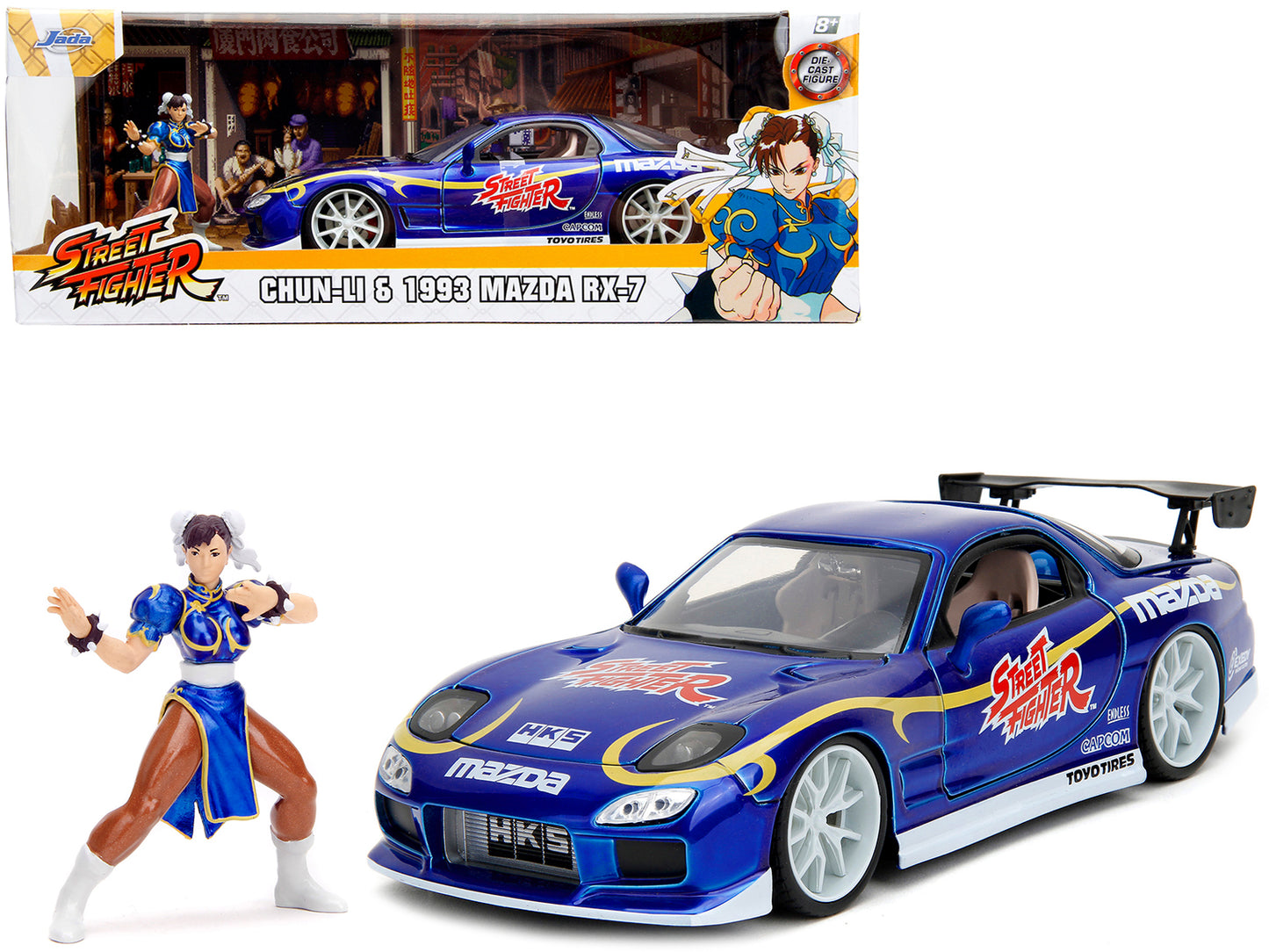 1993 Mazda RX-7 Candy Blue Metallic with Graphics and Chun-Li Diecast Figure "Street Fighter" Video Game "Anime Hollywood Rides" Series 1/24 Model Car by Jada <h2>1993 Jada</h2> <p>High-quality perfec