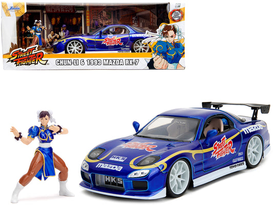 1993 Mazda RX-7 Candy Blue Metallic with Graphics and Chun-Li Diecast Figure "Street Fighter" Video Game "Anime Hollywood Rides" Series 1/24 Model Car by Jada <h2>1993 Jada</h2> <p>High-quality perfec
