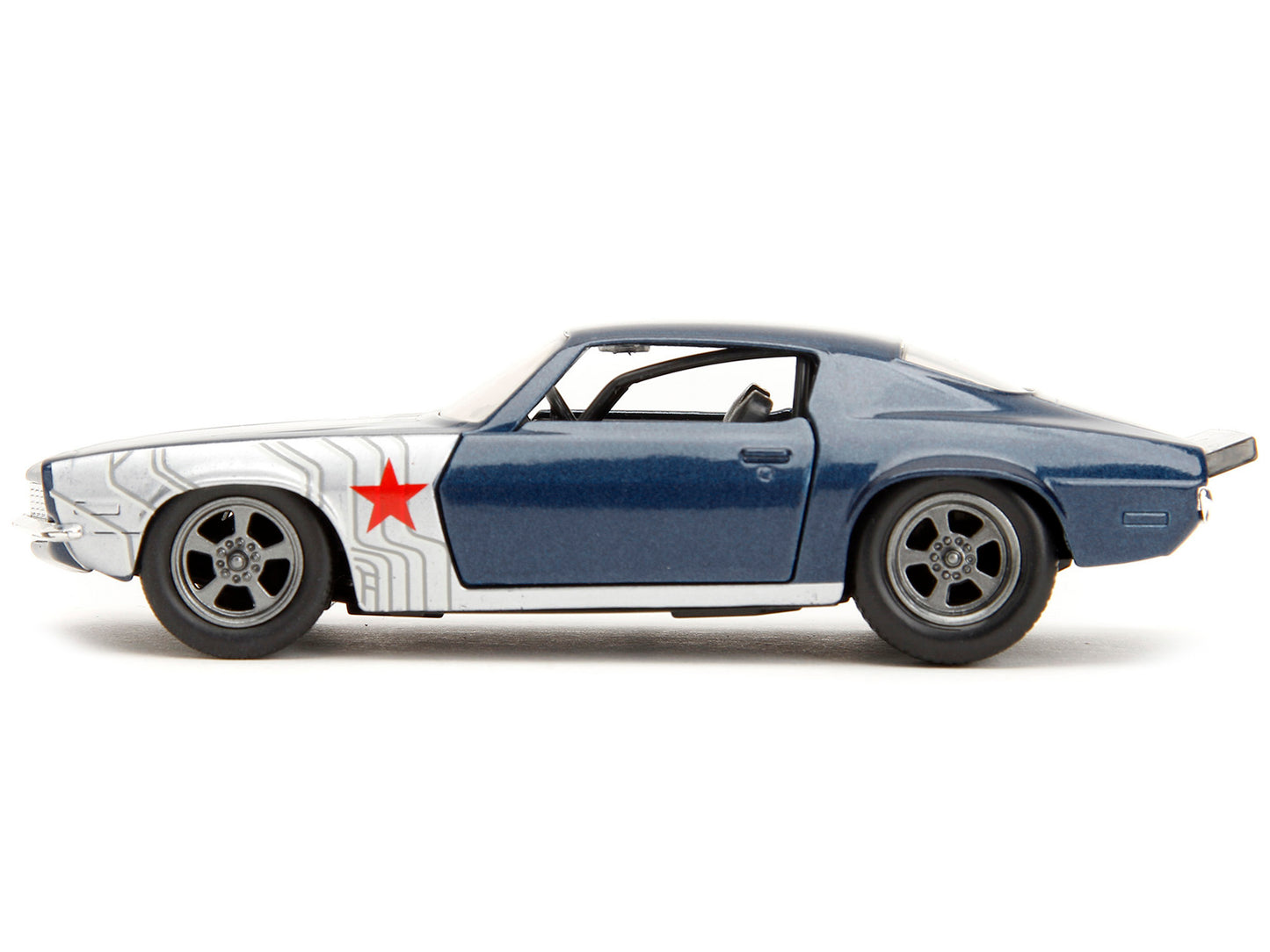 1973 Chevrolet Camaro Dark Blue Metallic with Gray Stripes and Winter Soldier Diecast Figure "Marvel Avengers" "Hollywood Rides" Series 1/32 Model Car by Jada <h2>1973 Jada</h2> <p>High-quality perfec