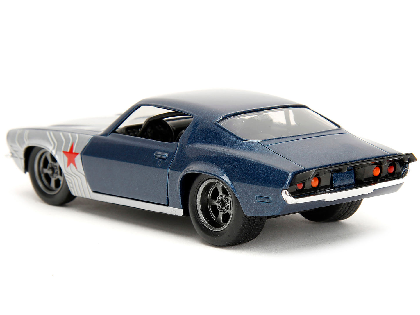 1973 Chevrolet Camaro Dark Blue Metallic with Gray Stripes and Winter Soldier Diecast Figure "Marvel Avengers" "Hollywood Rides" Series 1/32 Model Car by Jada <h2>1973 Jada</h2> <p>High-quality perfec