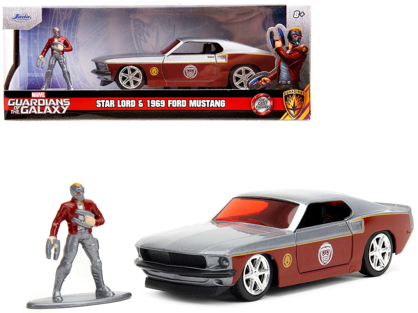 1969 Ford Mustang Silver Metallic and Dark Red Star Lord Diecast Figure "Marvel Guardians of the Galaxy" "Hollywood Rides" Series 1/32 Model Car by Jada <h2>1969 Jada</h2> <p>High-quality perfect for