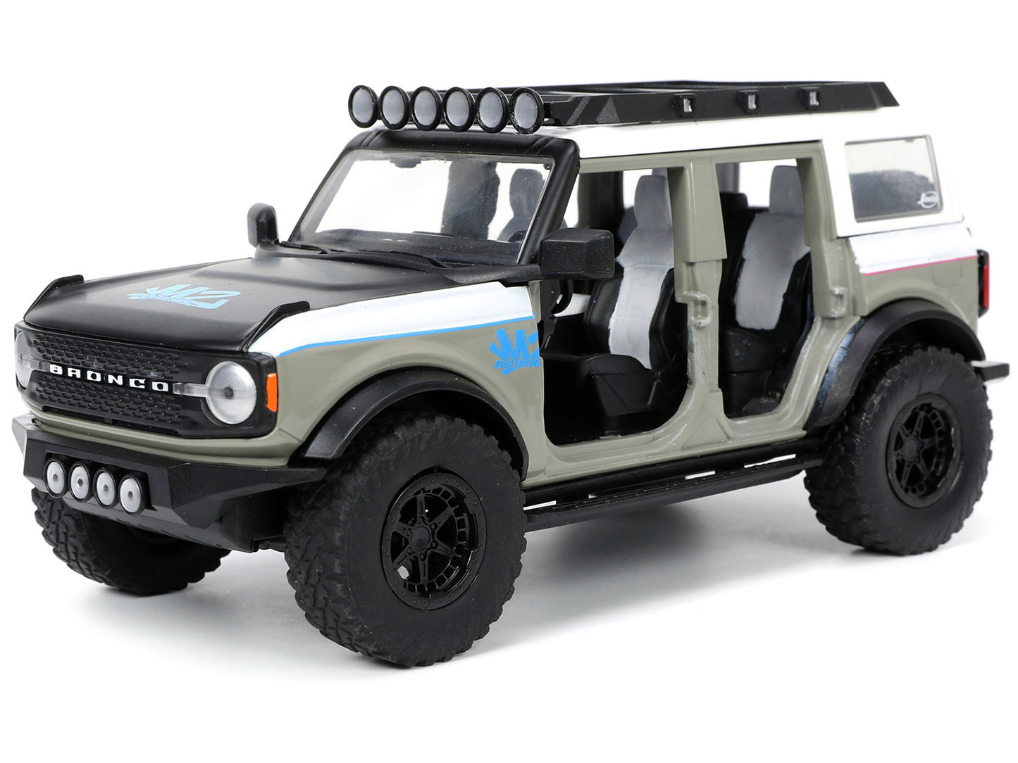 2021 Ford Bronco Gray and White with Matt Black Hood Roof Rack "M2 Motoring" "Just Trucks" Series 1/24 Diecast Model Car by Jada <h2>2021 Jada</h2> <p>High-quality perfect for collectors enthusiasts.