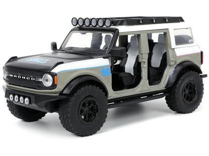 2021 Ford Bronco Gray and White with Matt Black Hood Roof Rack "M2 Motoring" "Just Trucks" Series 1/24 Diecast Model Car by Jada <h2>2021 Jada</h2> <p>High-quality perfect for collectors enthusiasts.