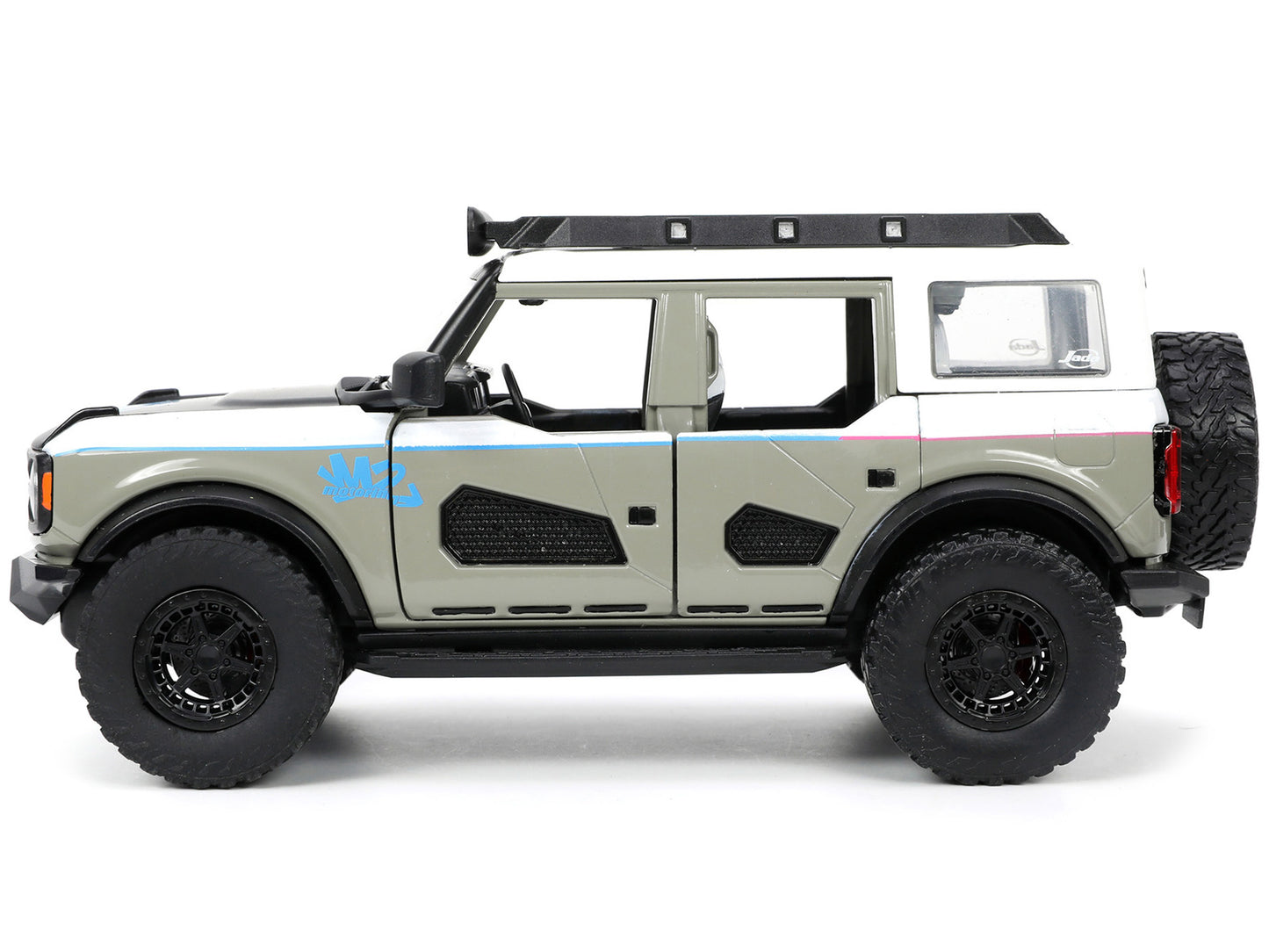 2021 Ford Bronco Gray and White with Matt Black Hood Roof Rack "M2 Motoring" "Just Trucks" Series 1/24 Diecast Model Car by Jada <h2>2021 Jada</h2> <p>High-quality perfect for collectors enthusiasts.