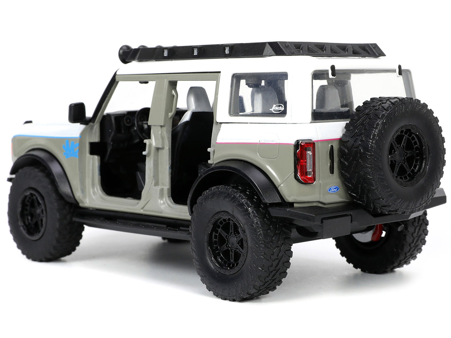 2021 Ford Bronco Gray and White with Matt Black Hood Roof Rack "M2 Motoring" "Just Trucks" Series 1/24 Diecast Model Car by Jada <h2>2021 Jada</h2> <p>High-quality perfect for collectors enthusiasts.
