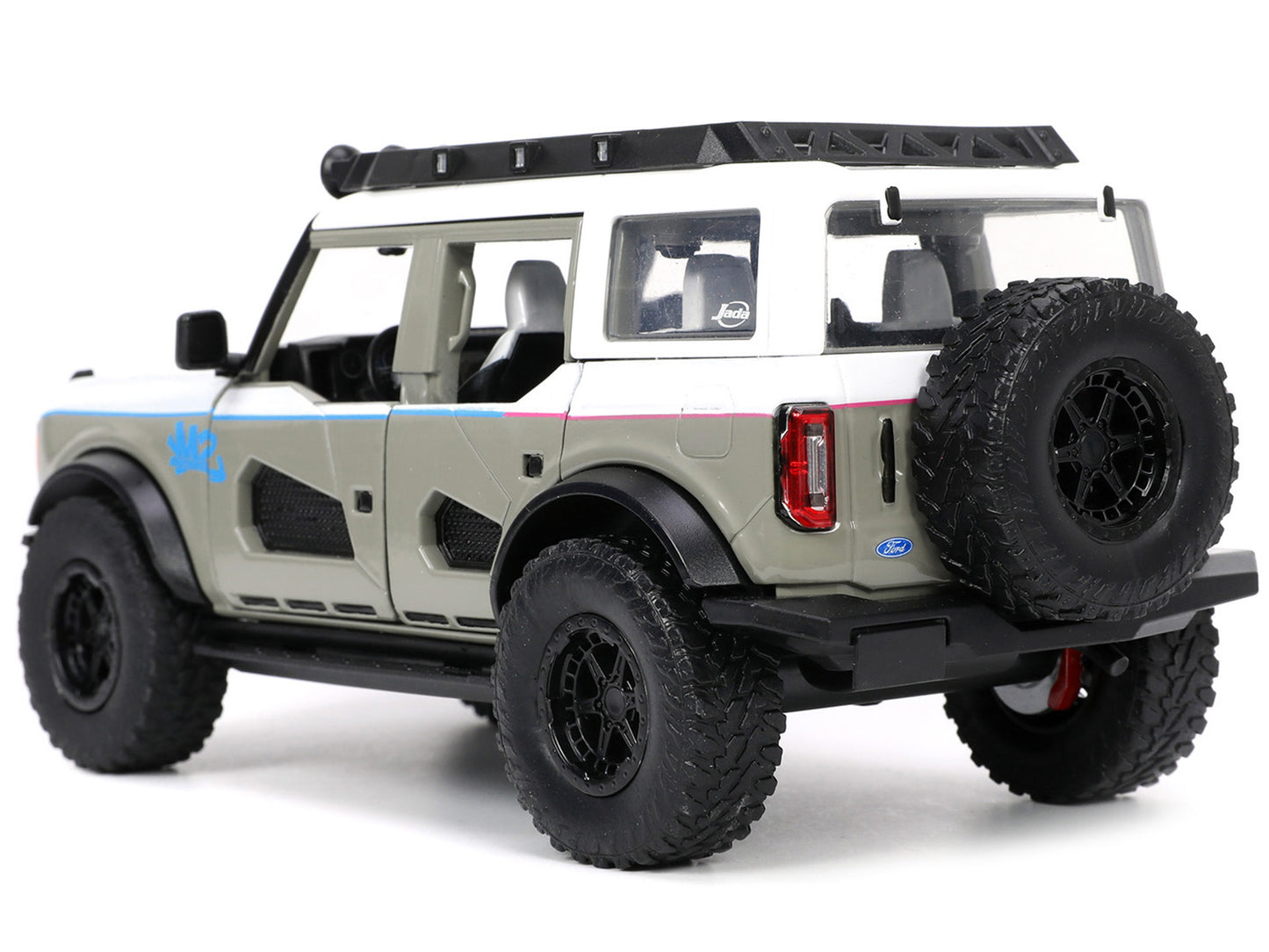 2021 Ford Bronco Gray and White with Matt Black Hood Roof Rack "M2 Motoring" "Just Trucks" Series 1/24 Diecast Model Car by Jada <h2>2021 Jada</h2> <p>High-quality perfect for collectors enthusiasts.