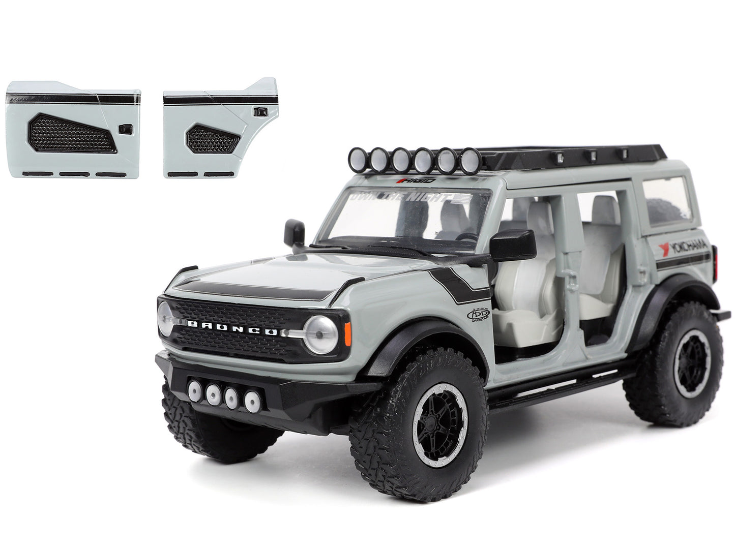 2021 Ford Bronco Gray with Black Stripes Roof Rack "Own the Night" "Just Trucks" Series 1/24 Diecast Model Car by Jada <h2>2021 Jada</h2> <p>High-quality perfect for collectors and enthusiasts. Featur