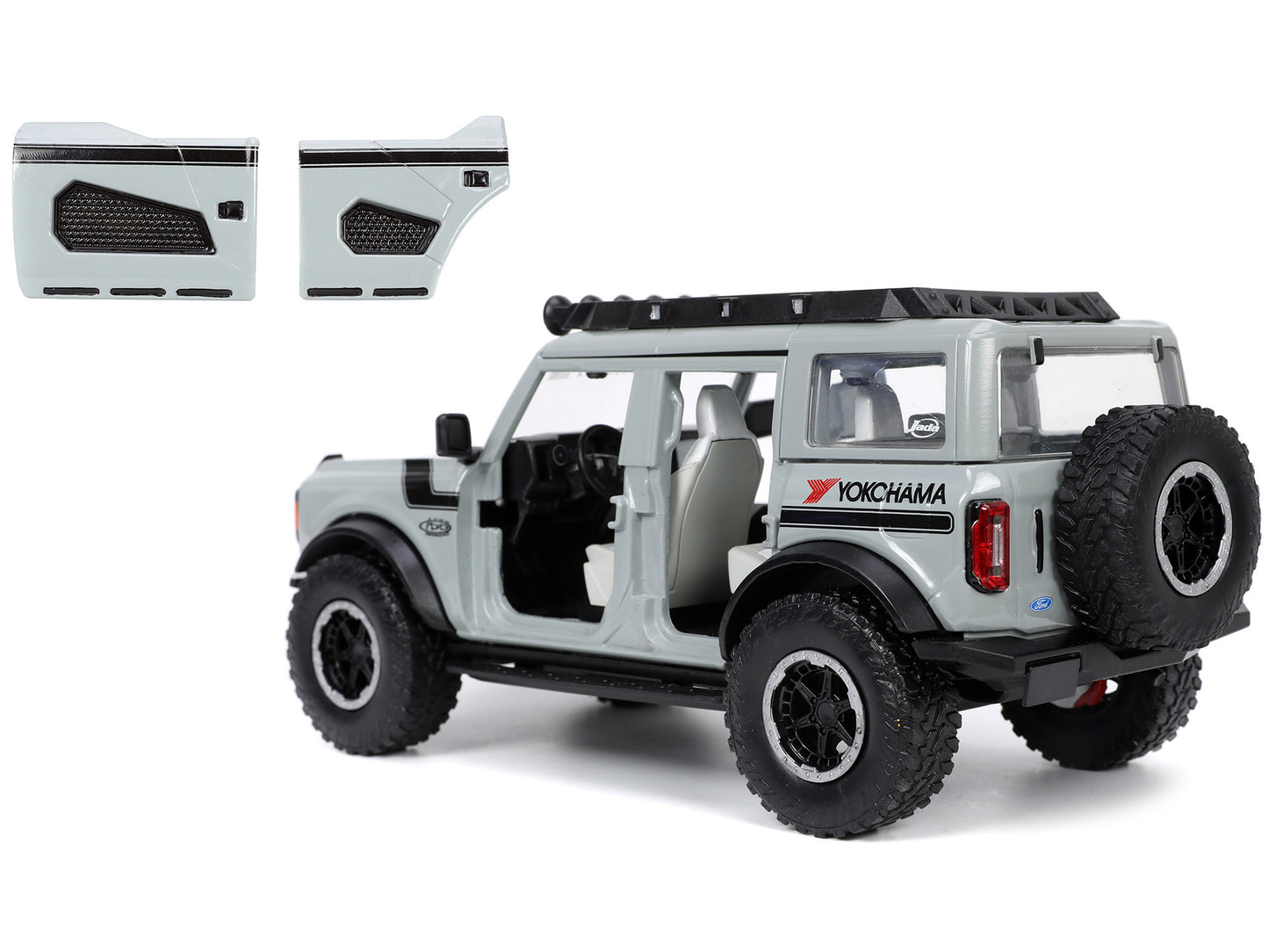 2021 Ford Bronco Gray with Black Stripes Roof Rack "Own the Night" "Just Trucks" Series 1/24 Diecast Model Car by Jada <h2>2021 Jada</h2> <p>High-quality perfect for collectors and enthusiasts. Featur