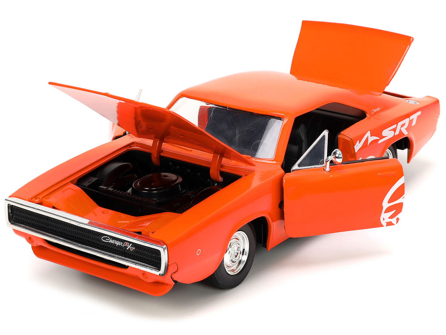 1968 Dodge Charger R/T SRT Orange with White Stripes and Graphics "Bigtime Muscle" Series 1/24 Diecast Model Car by Jada <h2>1968 Jada</h2> <p>High-quality perfect for collectors enthusiasts. Features