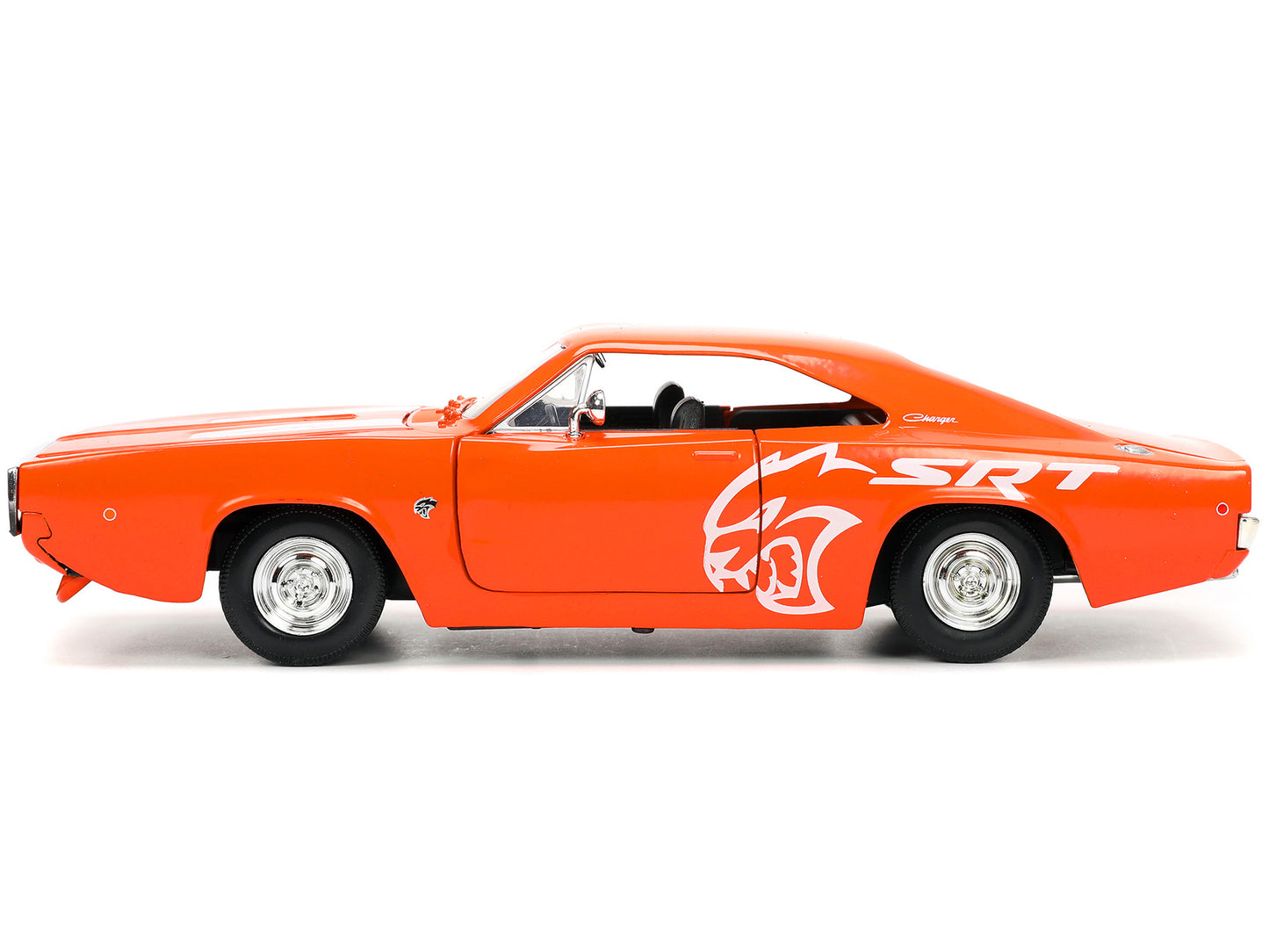 1968 Dodge Charger R/T SRT Orange with White Stripes and Graphics "Bigtime Muscle" Series 1/24 Diecast Model Car by Jada <h2>1968 Jada</h2> <p>High-quality perfect for collectors enthusiasts. Features