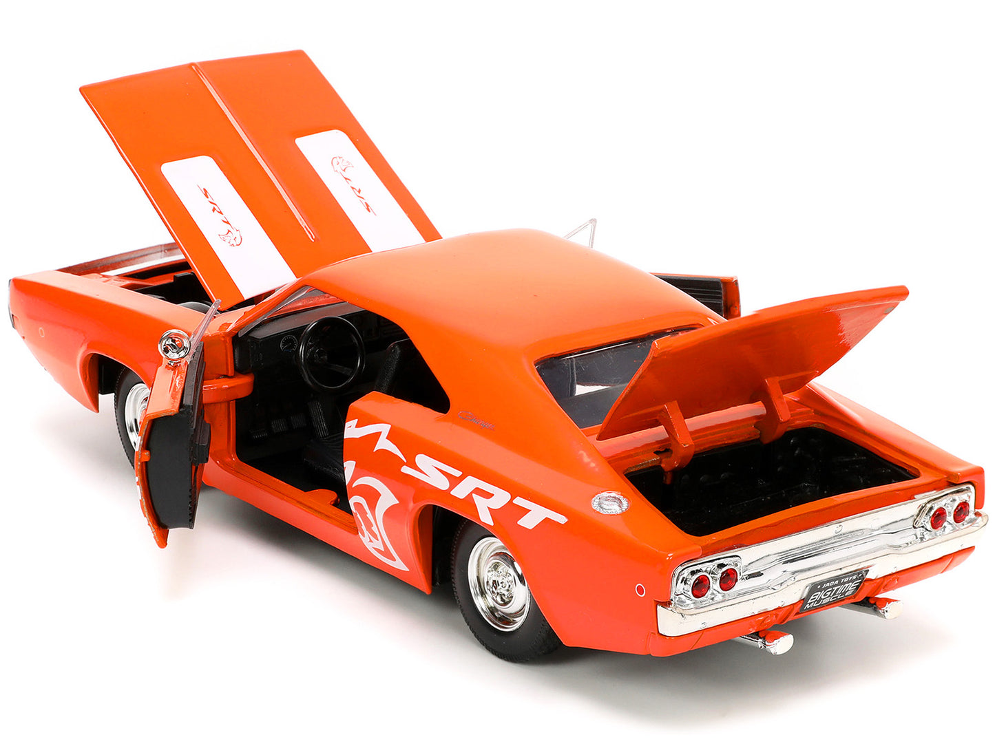 1968 Dodge Charger R/T SRT Orange with White Stripes and Graphics "Bigtime Muscle" Series 1/24 Diecast Model Car by Jada <h2>1968 Jada</h2> <p>High-quality perfect for collectors enthusiasts. Features