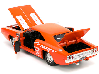 1968 Dodge Charger R/T SRT Orange with White Stripes and Graphics "Bigtime Muscle" Series 1/24 Diecast Model Car by Jada <h2>1968 Jada</h2> <p>High-quality perfect for collectors enthusiasts. Features